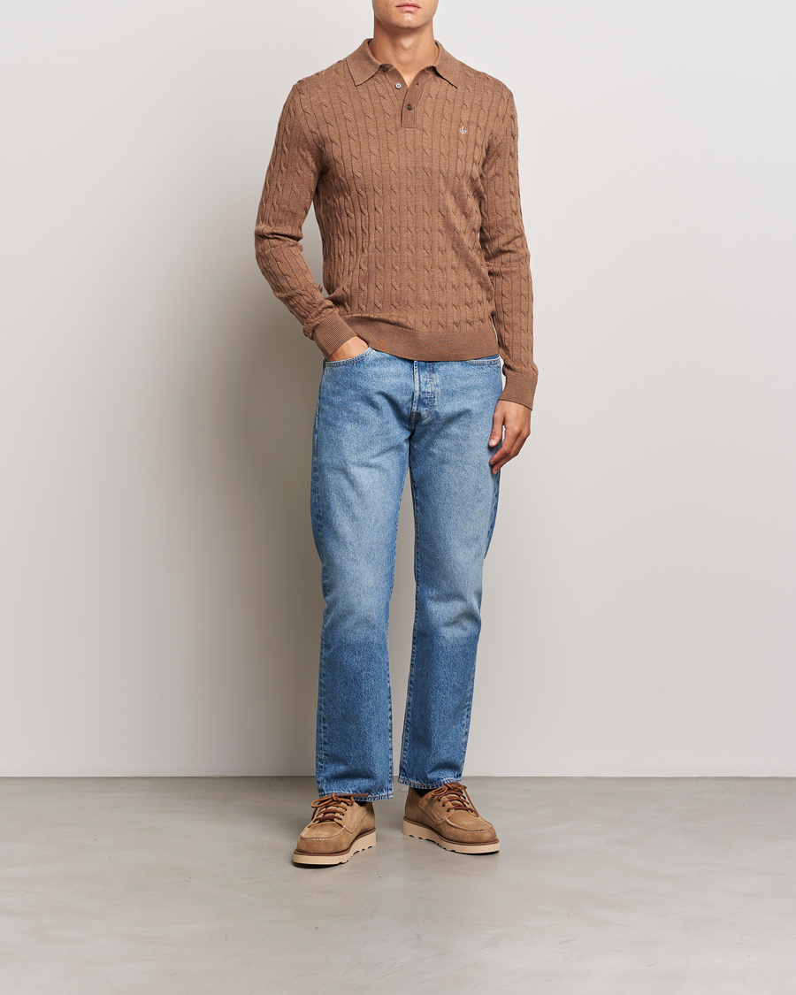 Mies | Puserot | Morris | Merino Cable Polo Knit Camel