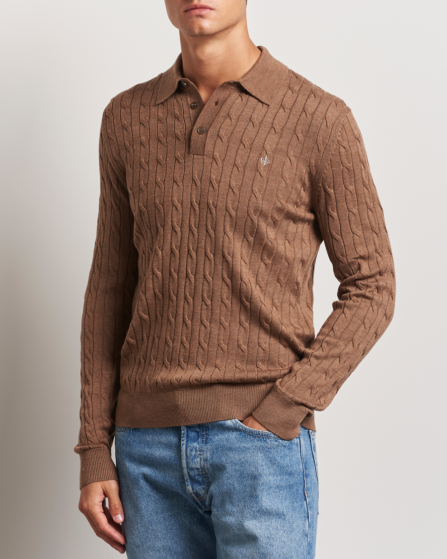 Mies | Puserot | Morris | Merino Cable Polo Knit Camel