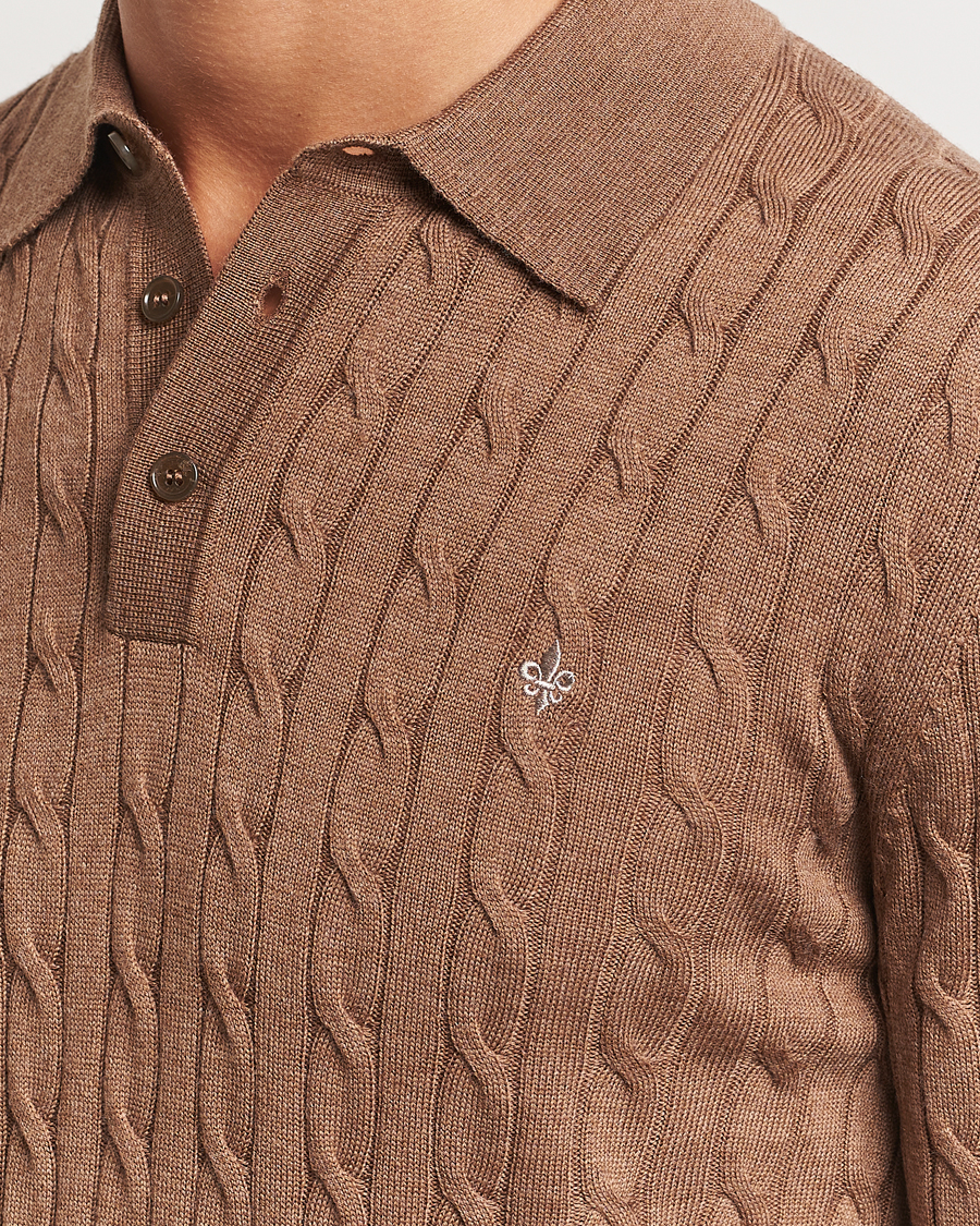 Mies | Puserot | Morris | Merino Cable Polo Knit Camel