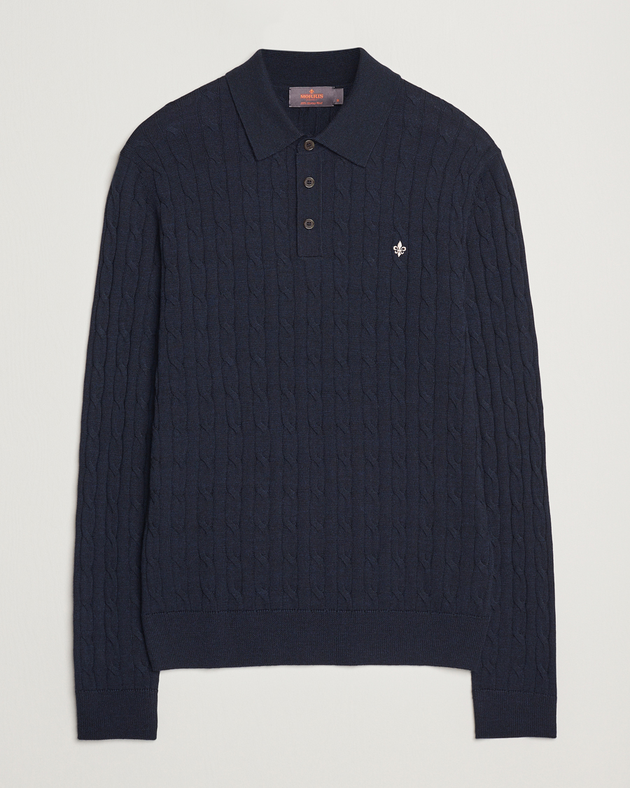 Mies | Puserot | Morris | Merino Cable Polo Knit Navy