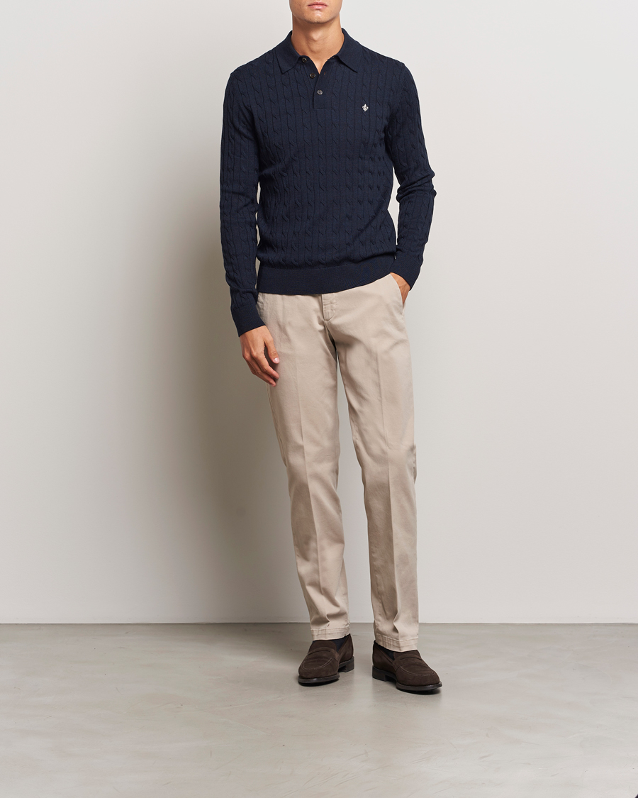 Mies | Puserot | Morris | Merino Cable Polo Knit Navy