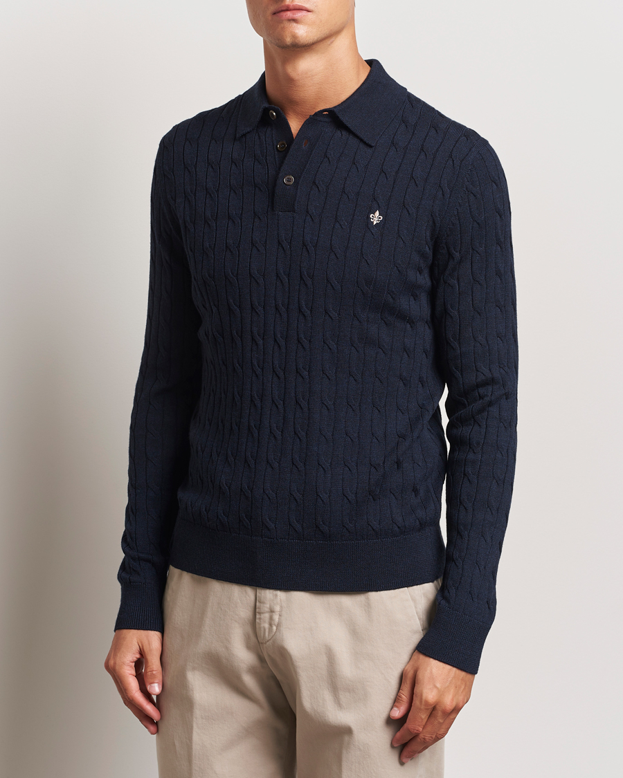 Mies | Puserot | Morris | Merino Cable Polo Knit Navy