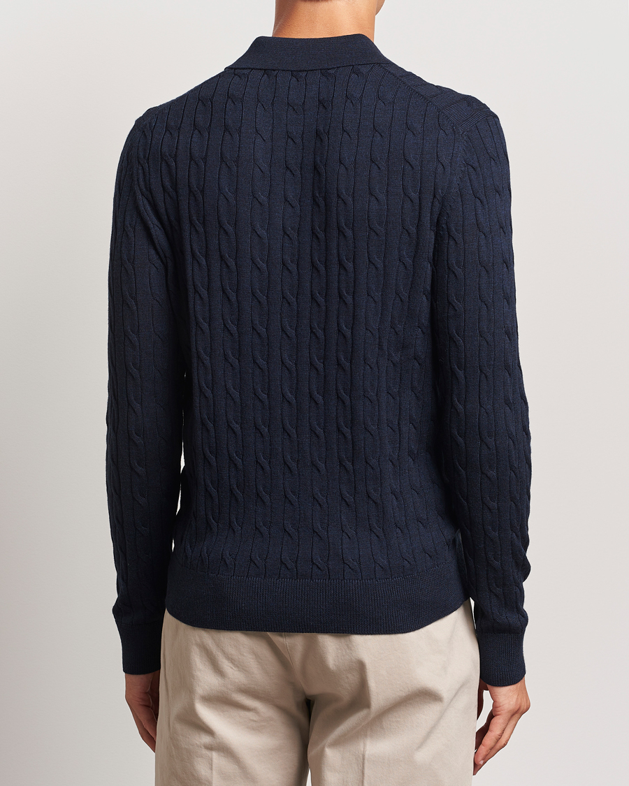 Mies | Puserot | Morris | Merino Cable Polo Knit Navy