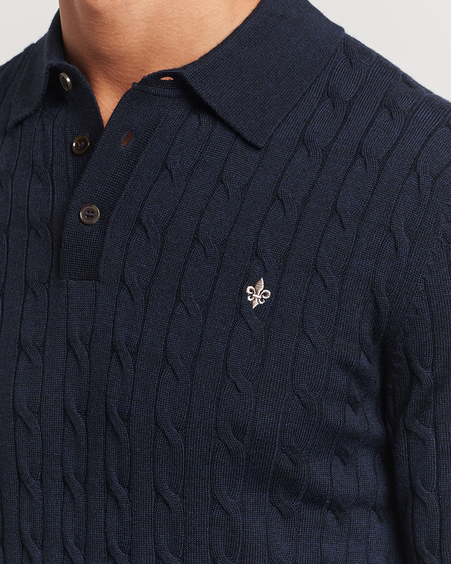 Mies | Puserot | Morris | Merino Cable Polo Knit Navy