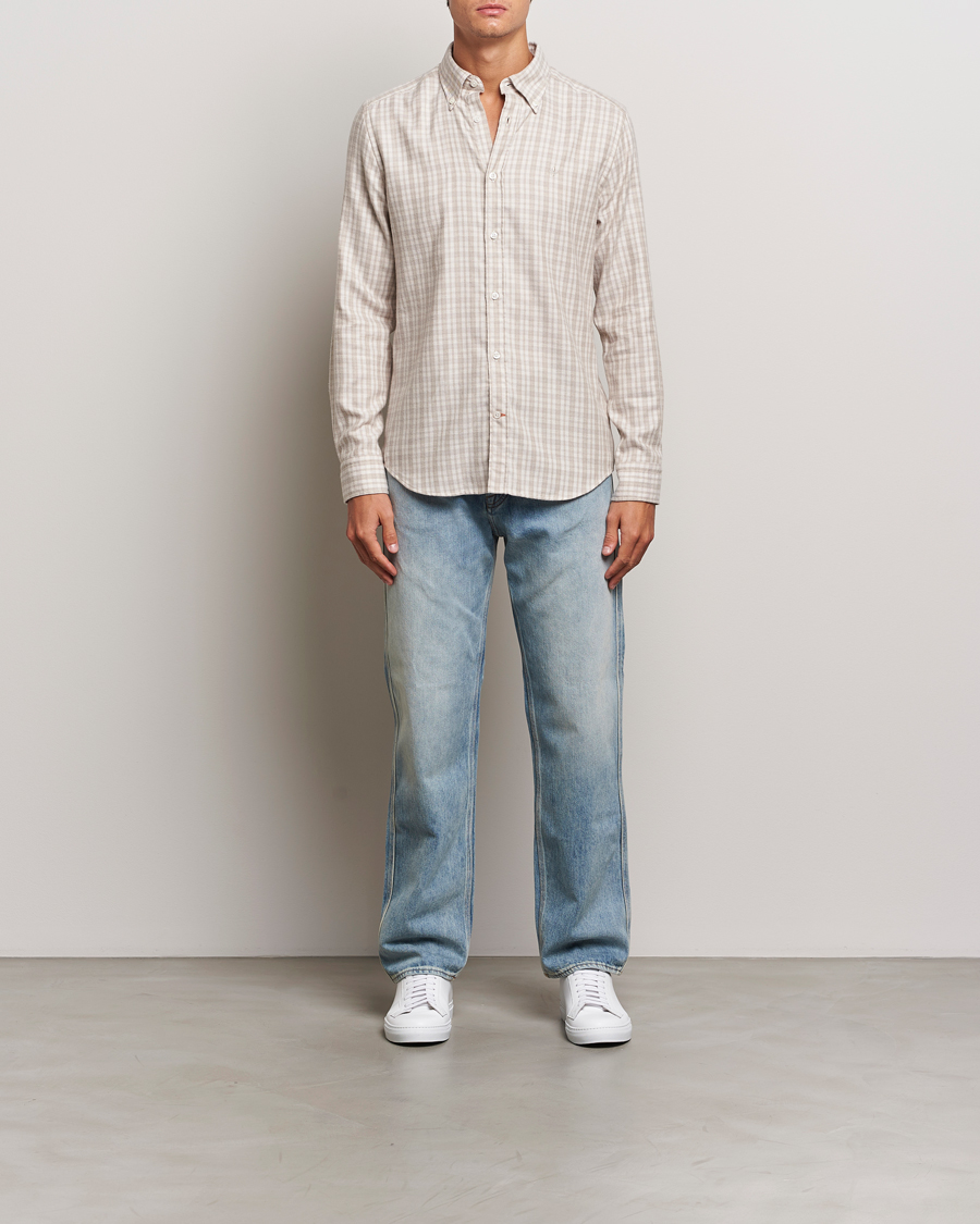 Mies | Kauluspaidat | Morris | Soft Check Flannel Shirt Khaki