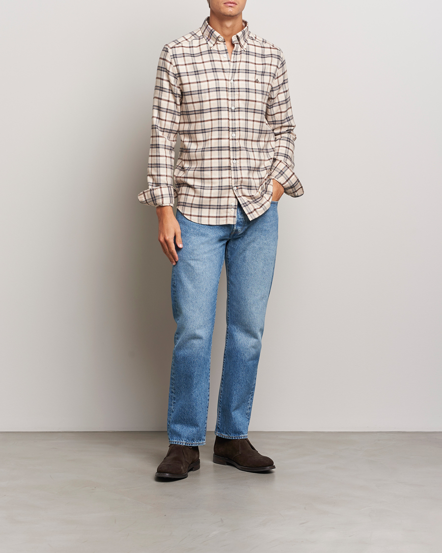 Mies | Kauluspaidat | Morris | Soft Check Flannel Shirt Camel