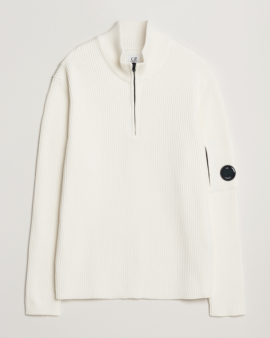 Mies | Puserot | C.P. Company | Full Rib Knitted Cotton Half Zip Off White