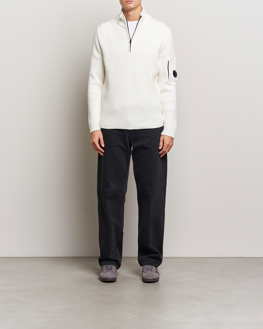 Mies | Puserot | C.P. Company | Full Rib Knitted Cotton Half Zip Off White