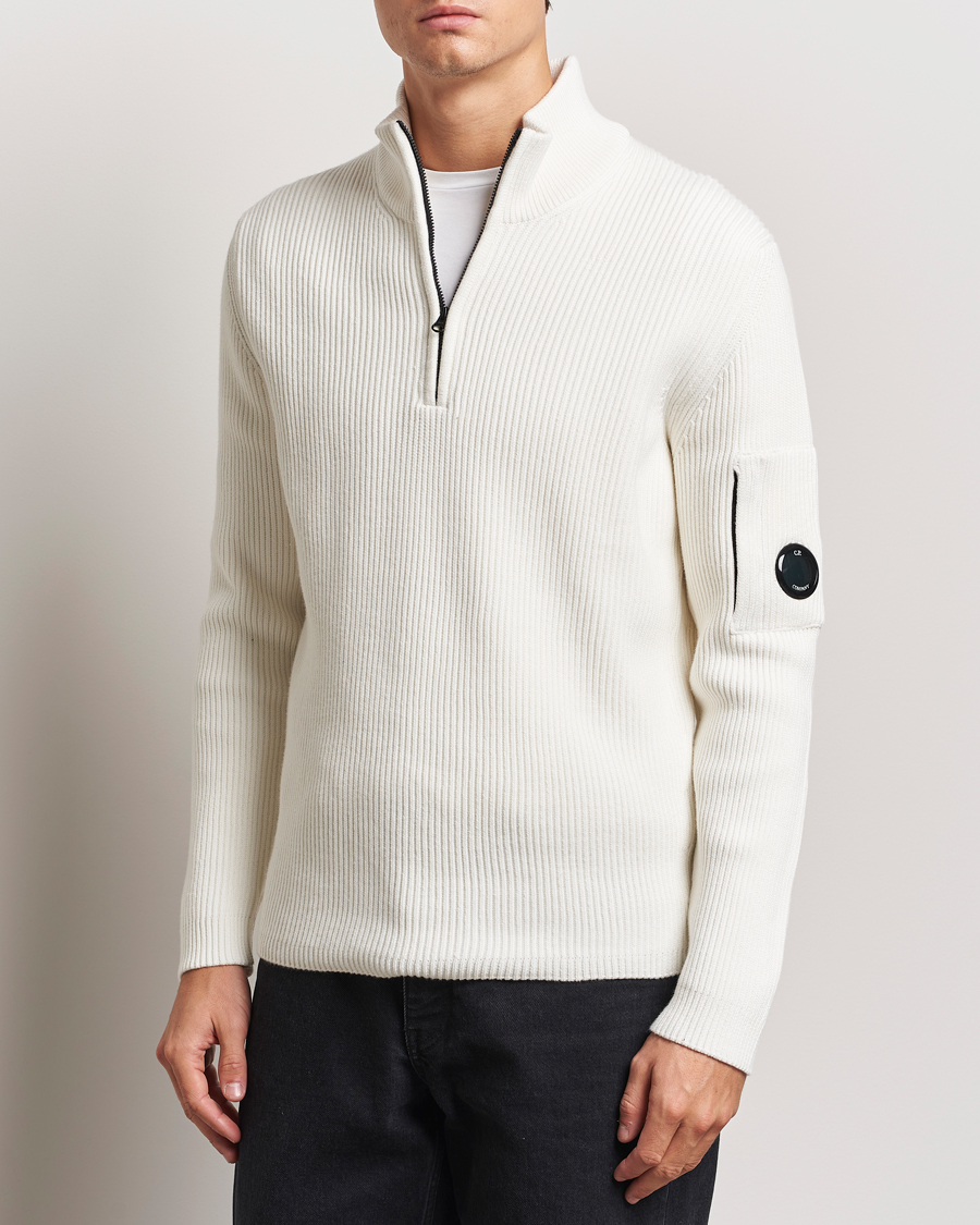 Mies | Puserot | C.P. Company | Full Rib Knitted Cotton Half Zip Off White