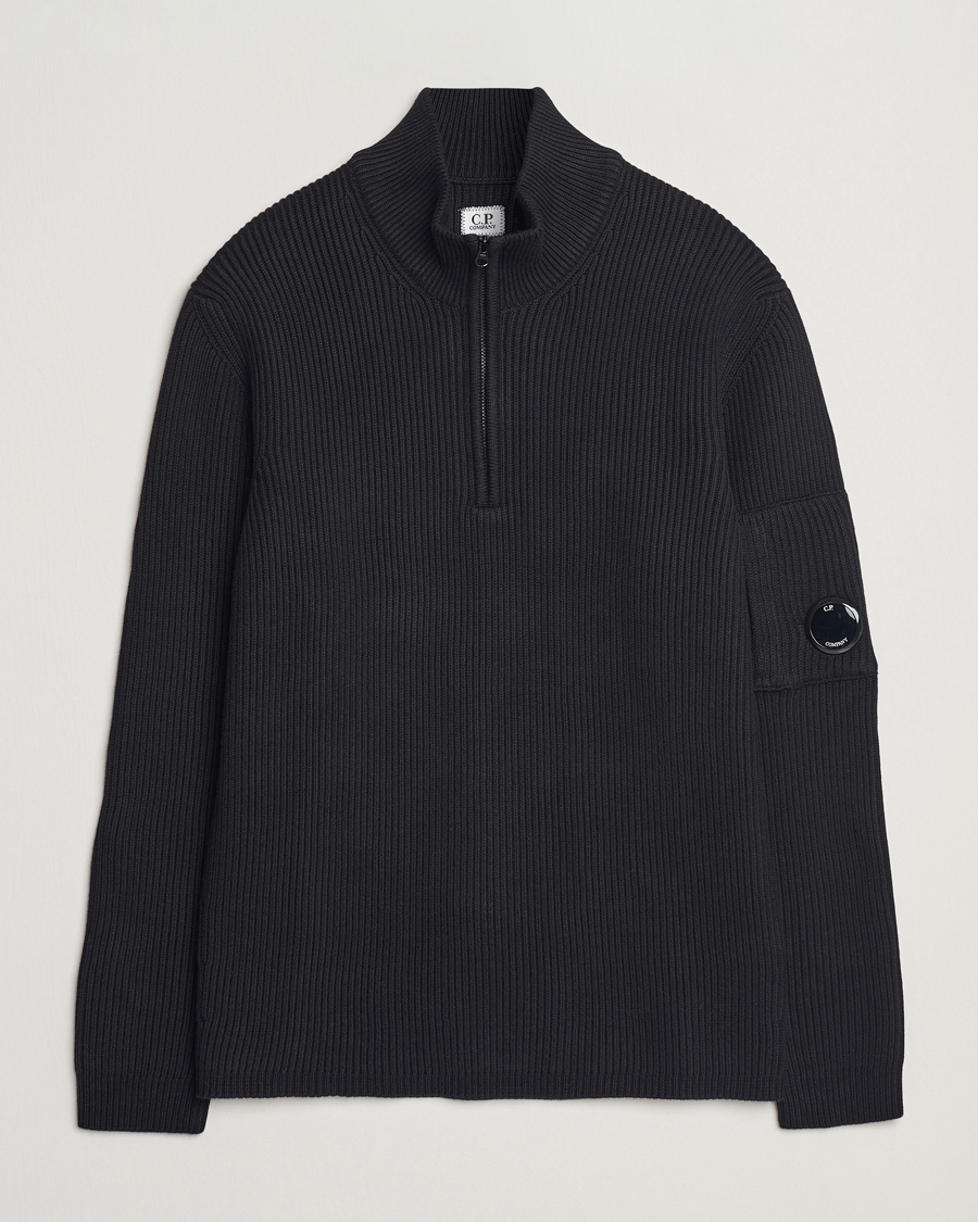 Mies | Puserot | C.P. Company | Full Rib Knitted Cotton Half Zip Black