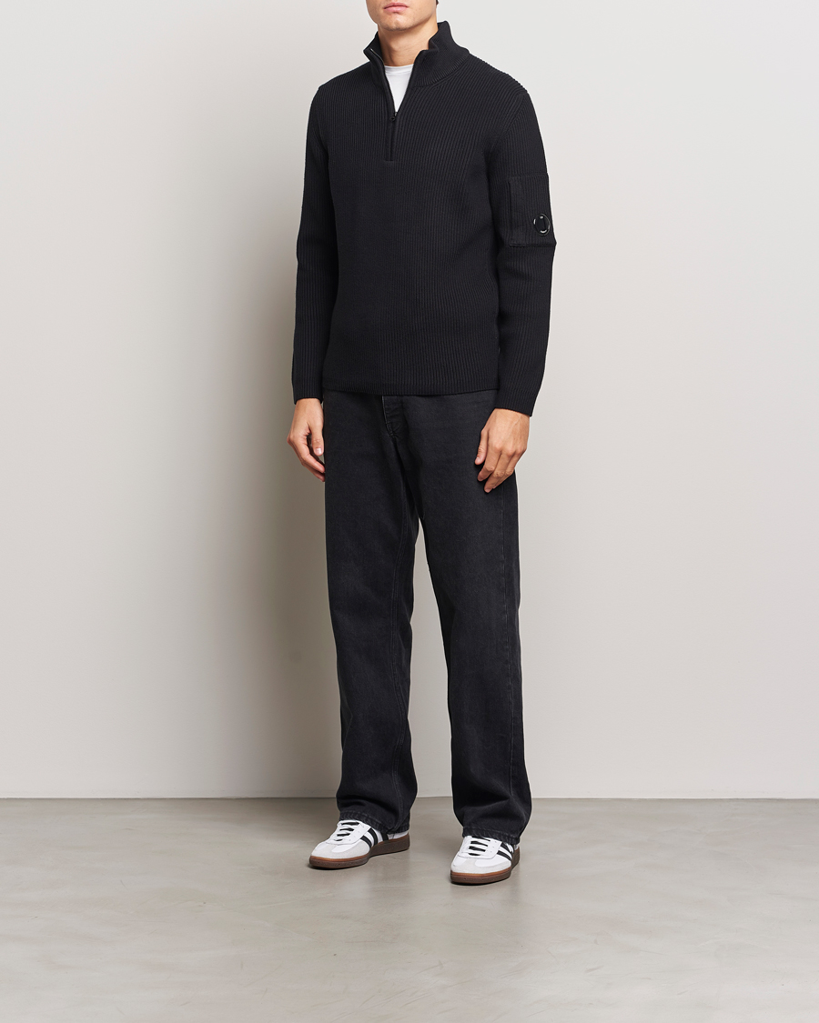Mies | Puserot | C.P. Company | Full Rib Knitted Cotton Half Zip Black