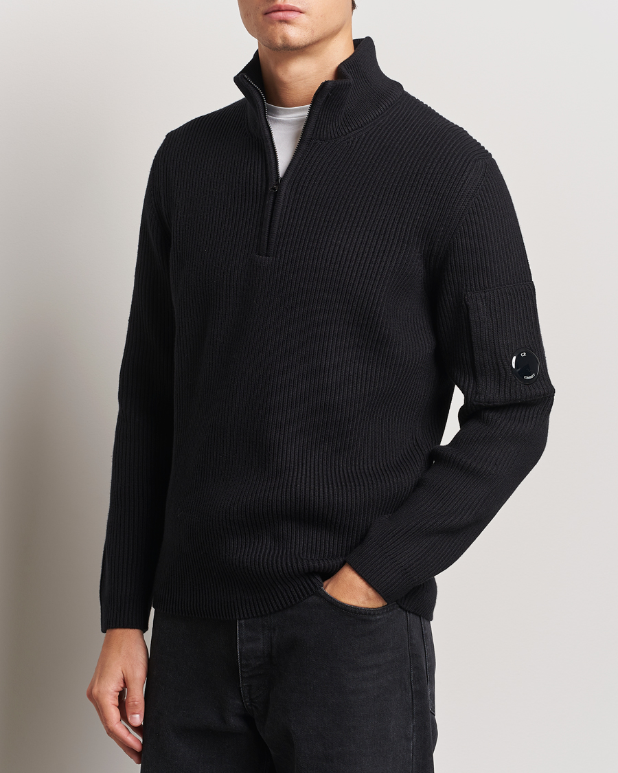 Mies | Puserot | C.P. Company | Full Rib Knitted Cotton Half Zip Black