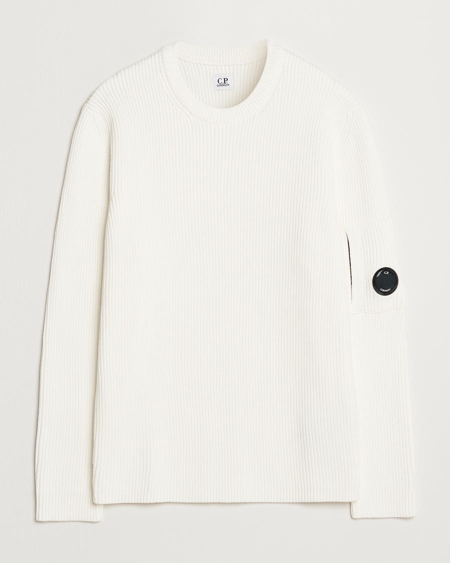 Mies | Puserot | C.P. Company | Full Rib Knitted Cotton Crew Neck Off White