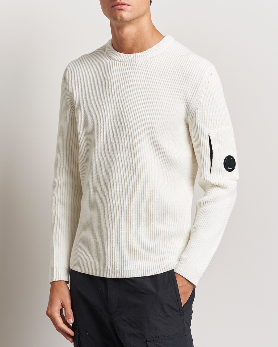 Mies | Puserot | C.P. Company | Full Rib Knitted Cotton Crew Neck Off White