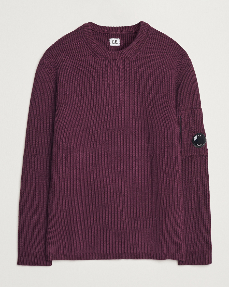 Mies | Puserot | C.P. Company | Full Rib Knitted Cotton Crew Neck Burgundy