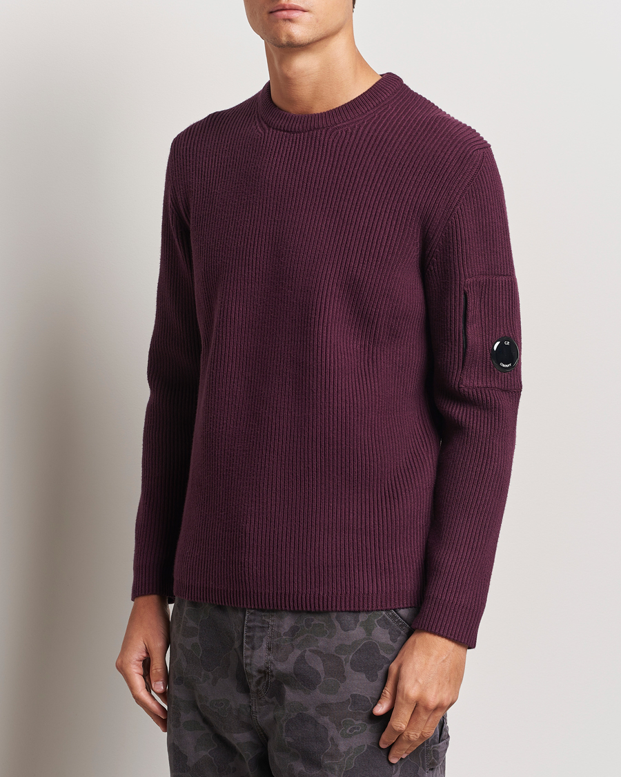 Mies | Puserot | C.P. Company | Full Rib Knitted Cotton Crew Neck Burgundy