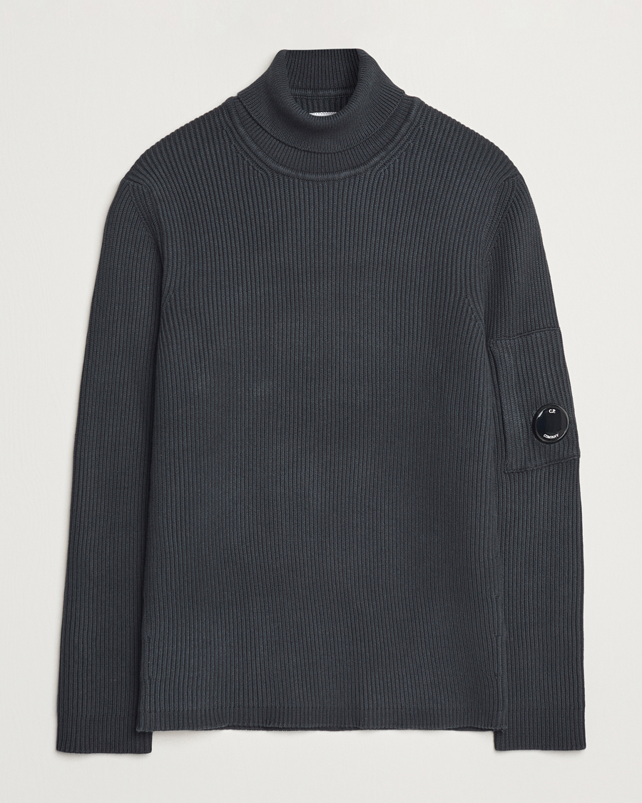 Mies | Puserot | C.P. Company | Full Rib Knitted Cotton Rollneck Grey Black