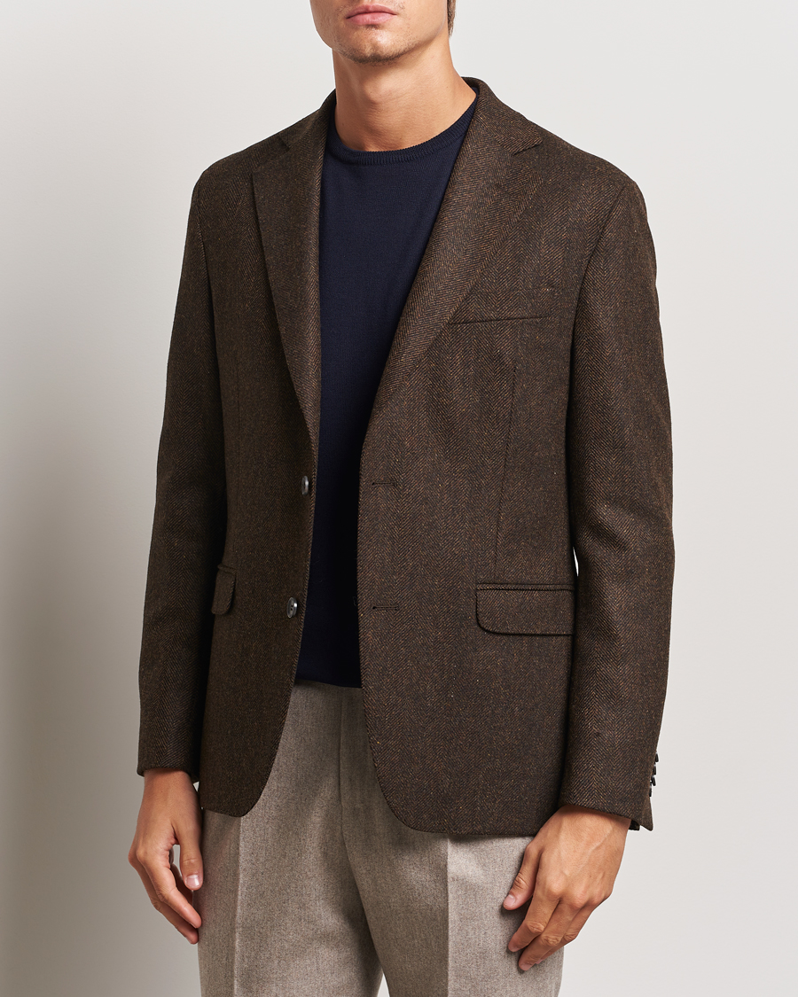 Mies | Pikkutakit | Oscar Jacobson | Fogerty Moon Herringbone Tweed Blazer Brown