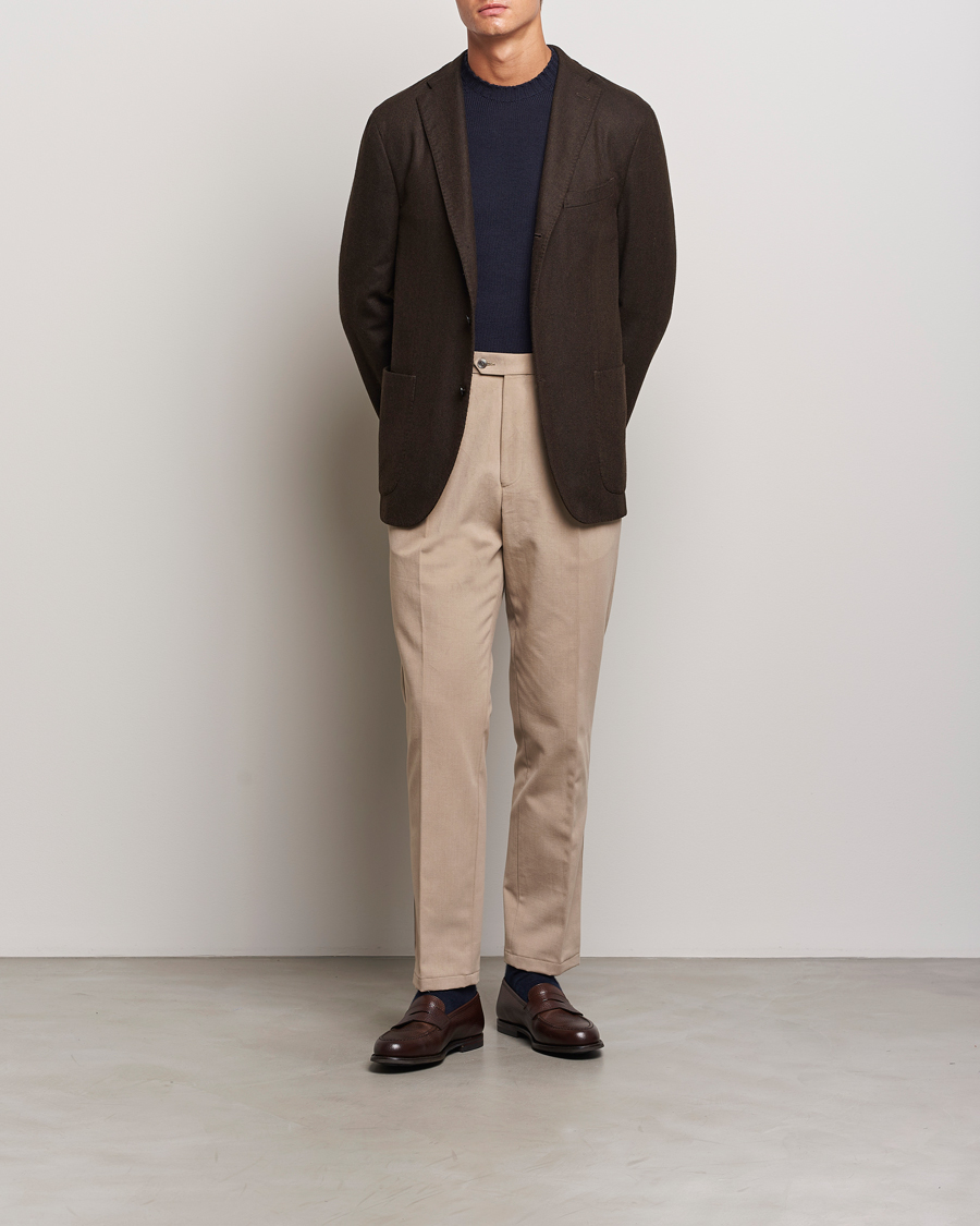 Mies | Housut | Oscar Jacobson | Delon Brushed Cotton Trousers Beige