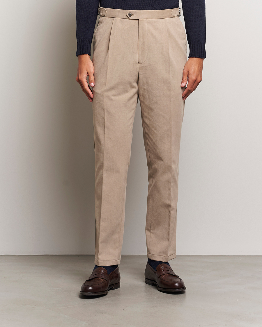Mies | Housut | Oscar Jacobson | Delon Brushed Cotton Trousers Beige