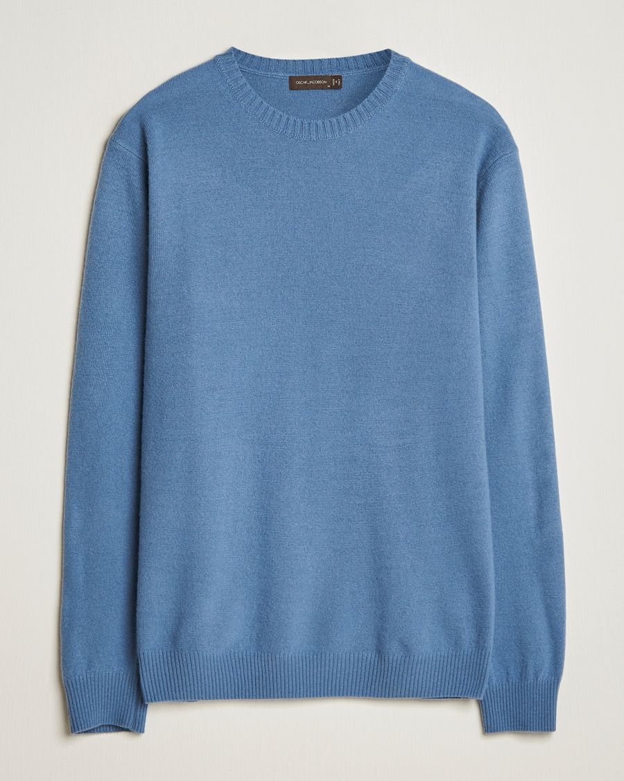 Mies | Puserot | Oscar Jacobson | Valter Wool/Cashmere Round Neck Blue