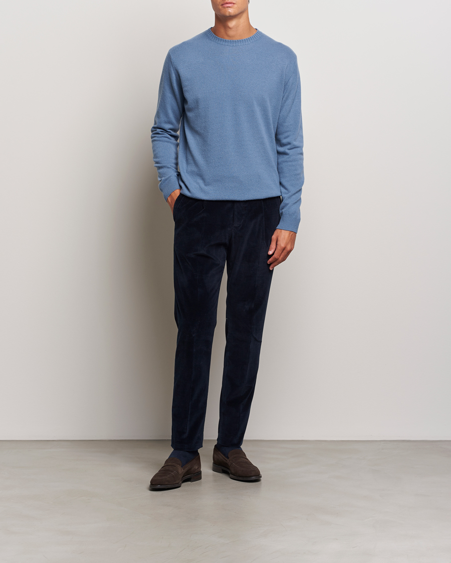 Mies | Puserot | Oscar Jacobson | Valter Wool/Cashmere Round Neck Blue