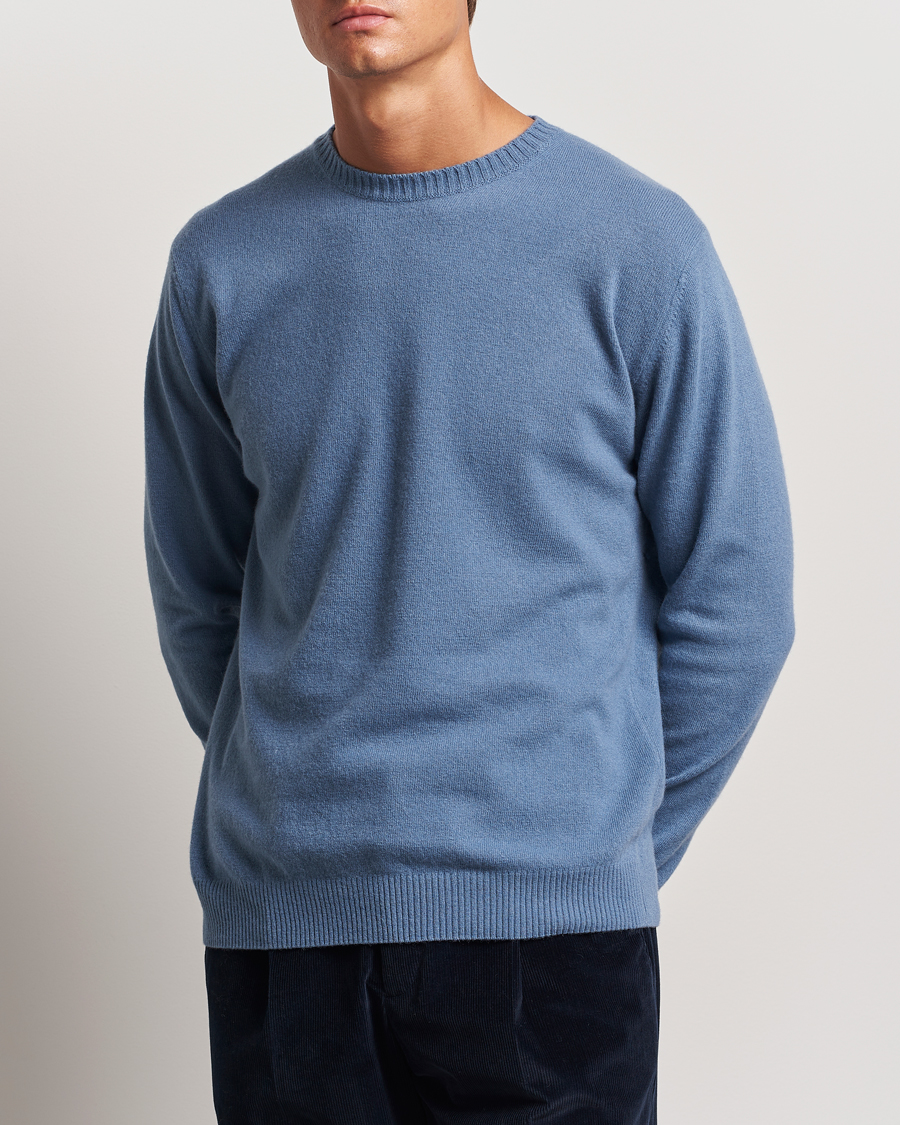 Mies | Puserot | Oscar Jacobson | Valter Wool/Cashmere Round Neck Blue