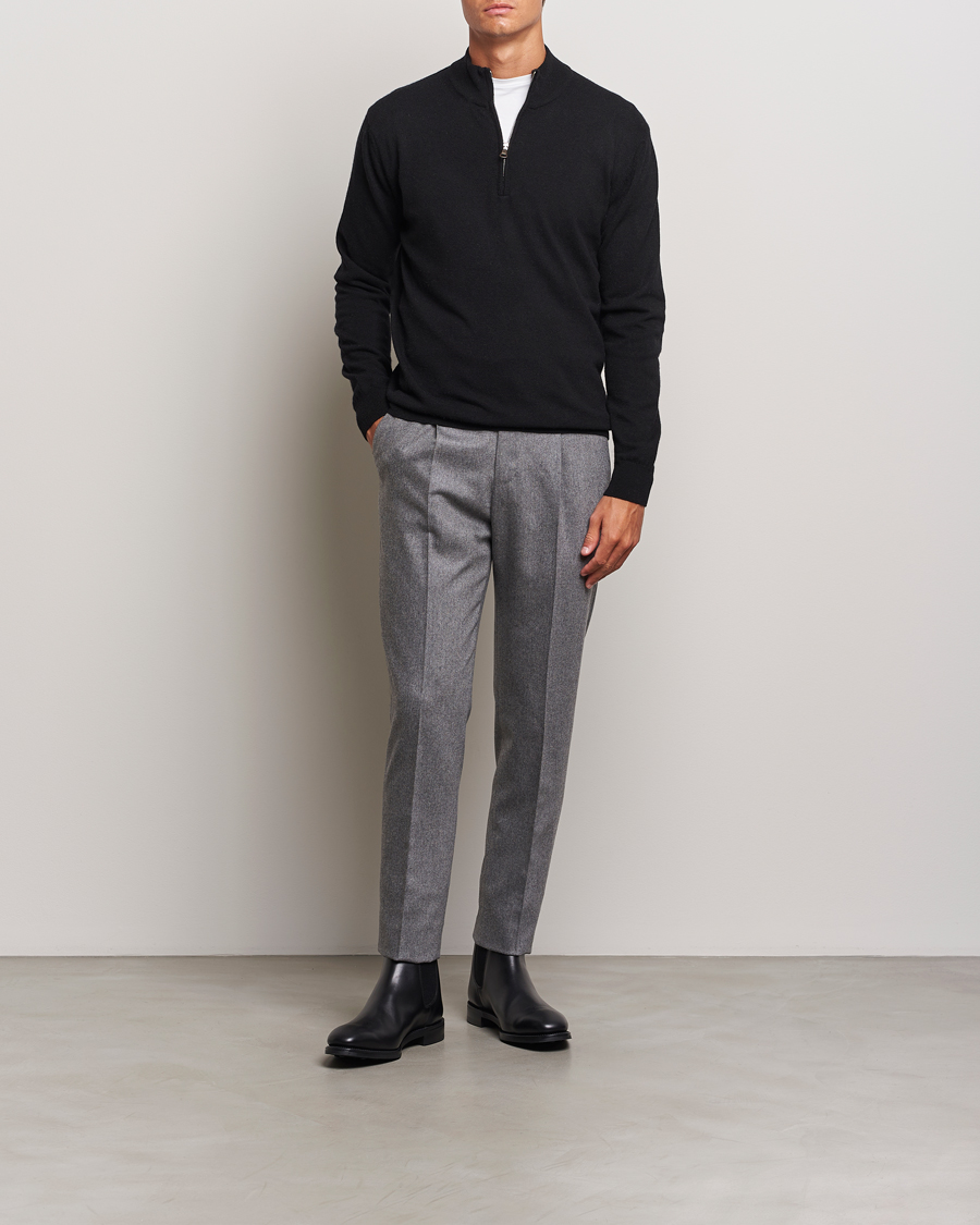 Mies | Puserot | Oscar Jacobson | Patton Wool/Cashmere Half Zip Black