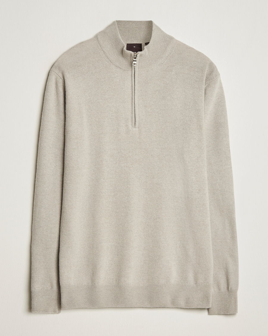 Mies | Puserot | Oscar Jacobson | Patton Wool/Cashmere Half Zip Light Beige