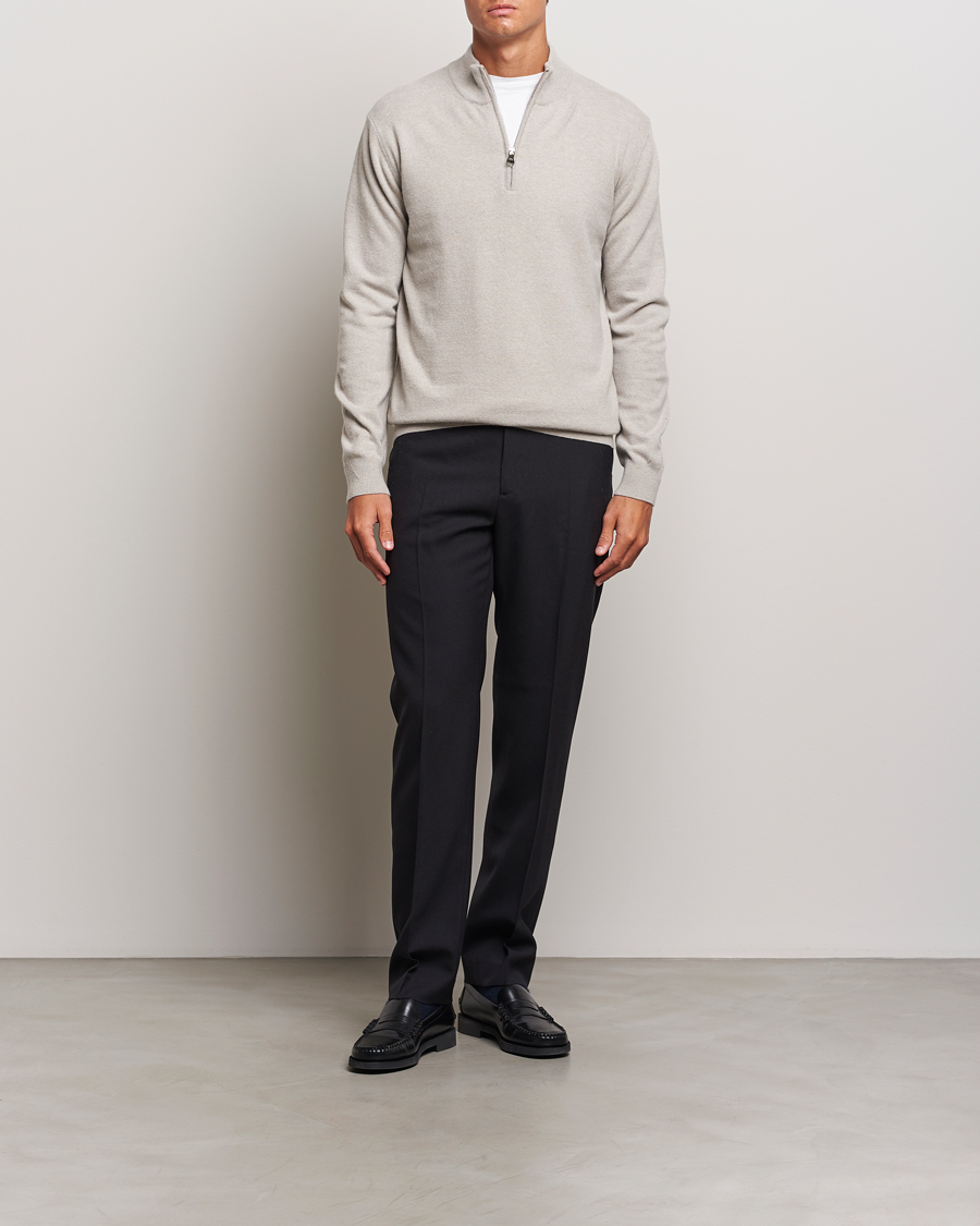 Mies | Puserot | Oscar Jacobson | Patton Wool/Cashmere Half Zip Light Beige