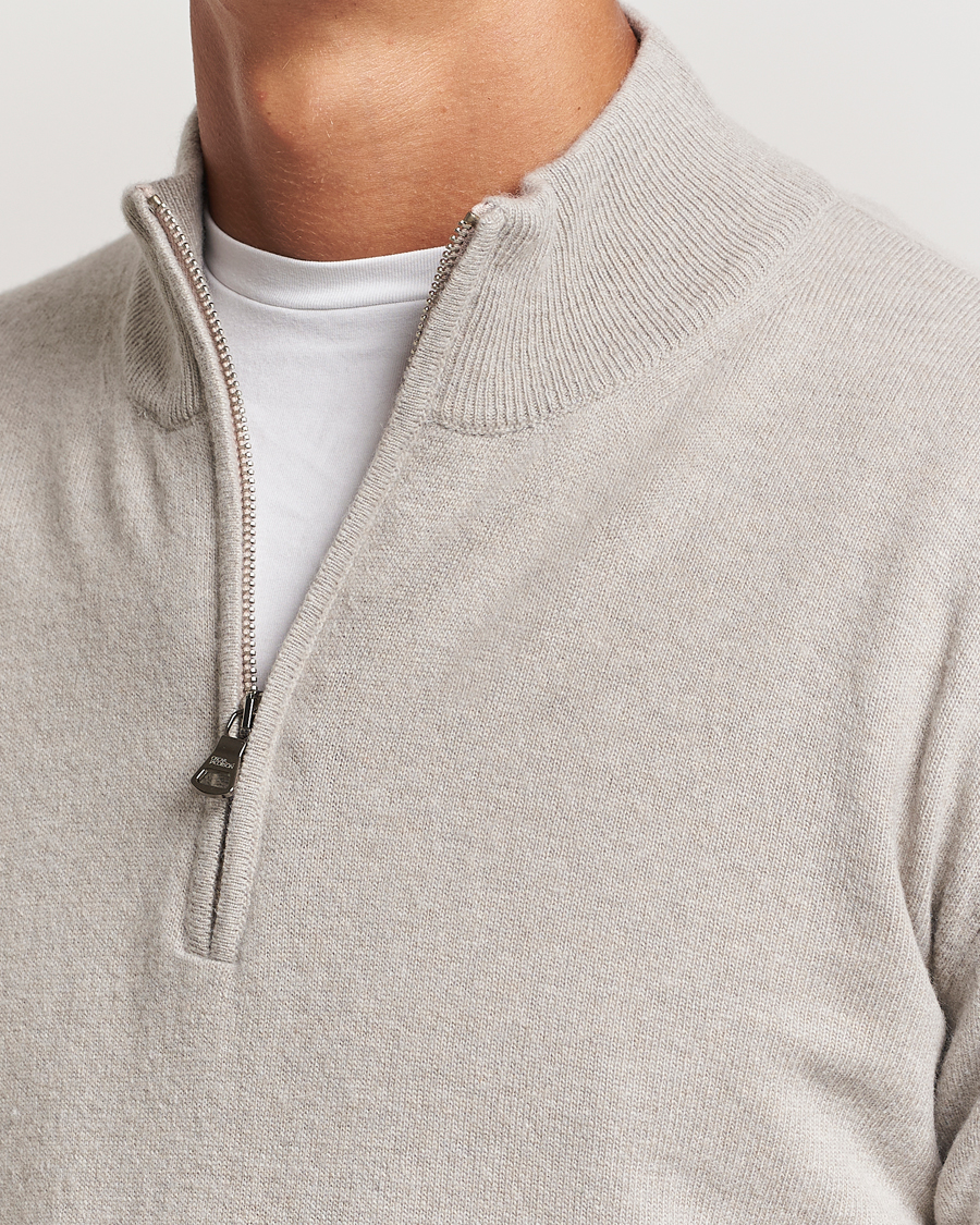 Mies | Puserot | Oscar Jacobson | Patton Wool/Cashmere Half Zip Light Beige