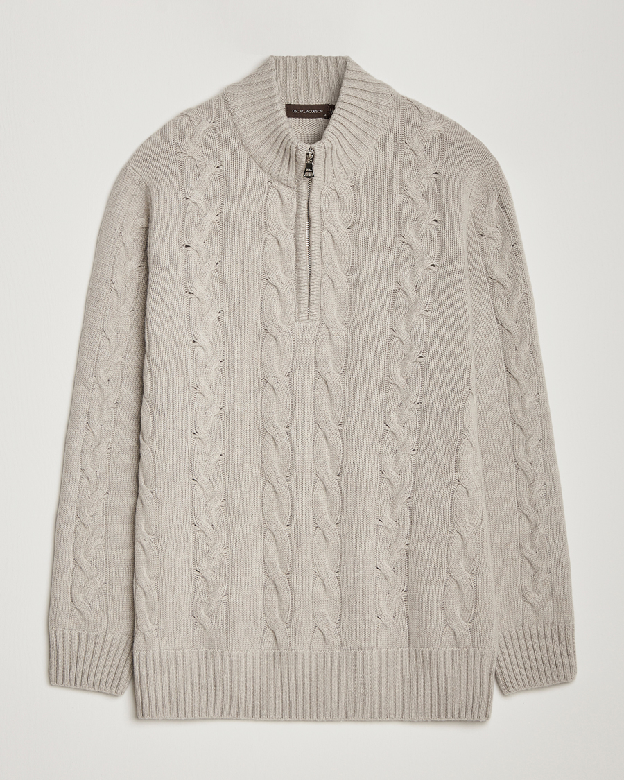 Mies | Puserot | Oscar Jacobson | Reine Heavy Cable Knitted Half Zip Beige