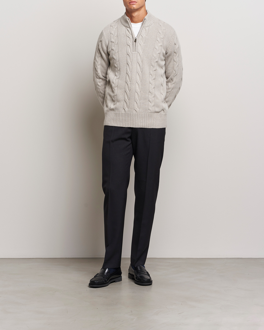Mies | Puserot | Oscar Jacobson | Reine Heavy Cable Knitted Half Zip Beige