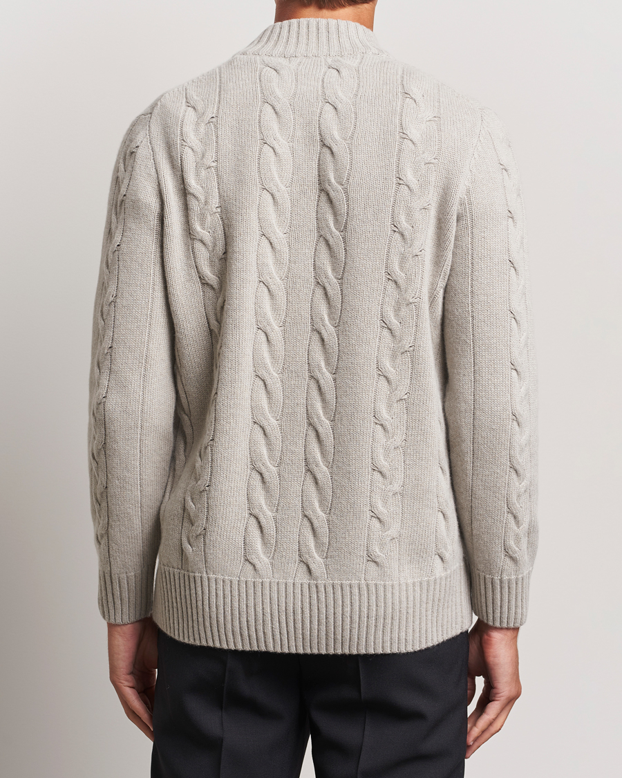 Mies | Puserot | Oscar Jacobson | Reine Heavy Cable Knitted Half Zip Beige