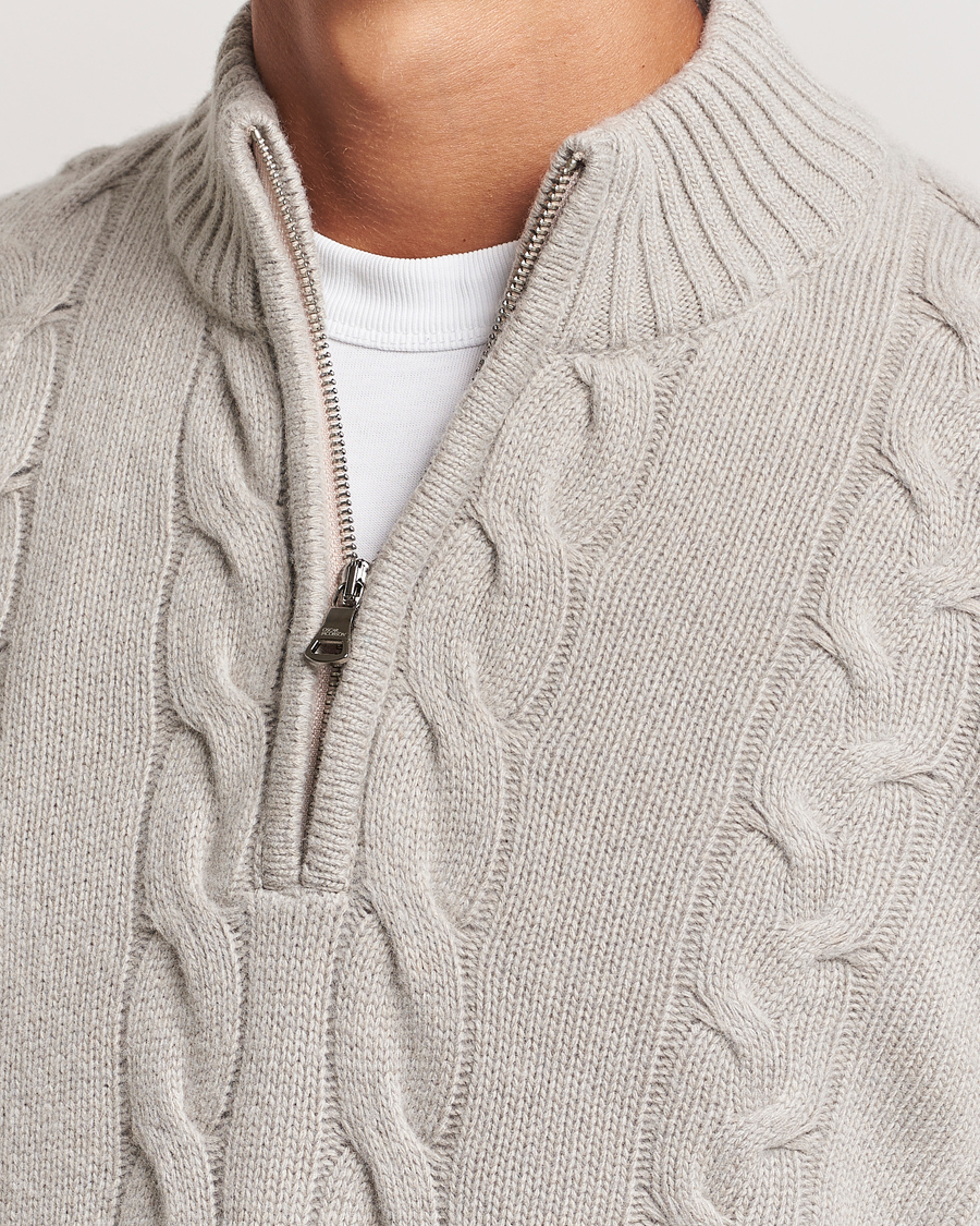 Mies | Puserot | Oscar Jacobson | Reine Heavy Cable Knitted Half Zip Beige
