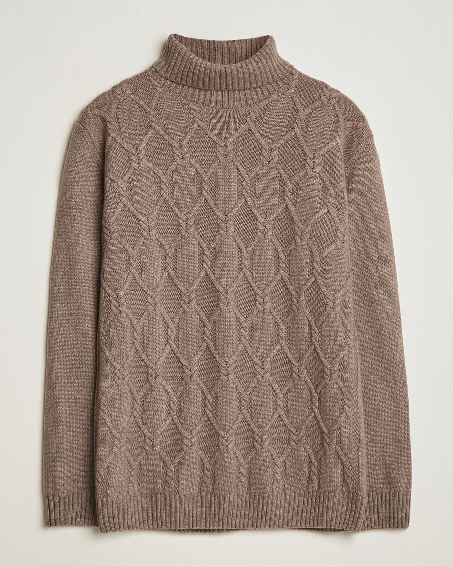 Mies | Puserot | Oscar Jacobson | Salomon Heavy Knitted Cable Rollneck Light Brown