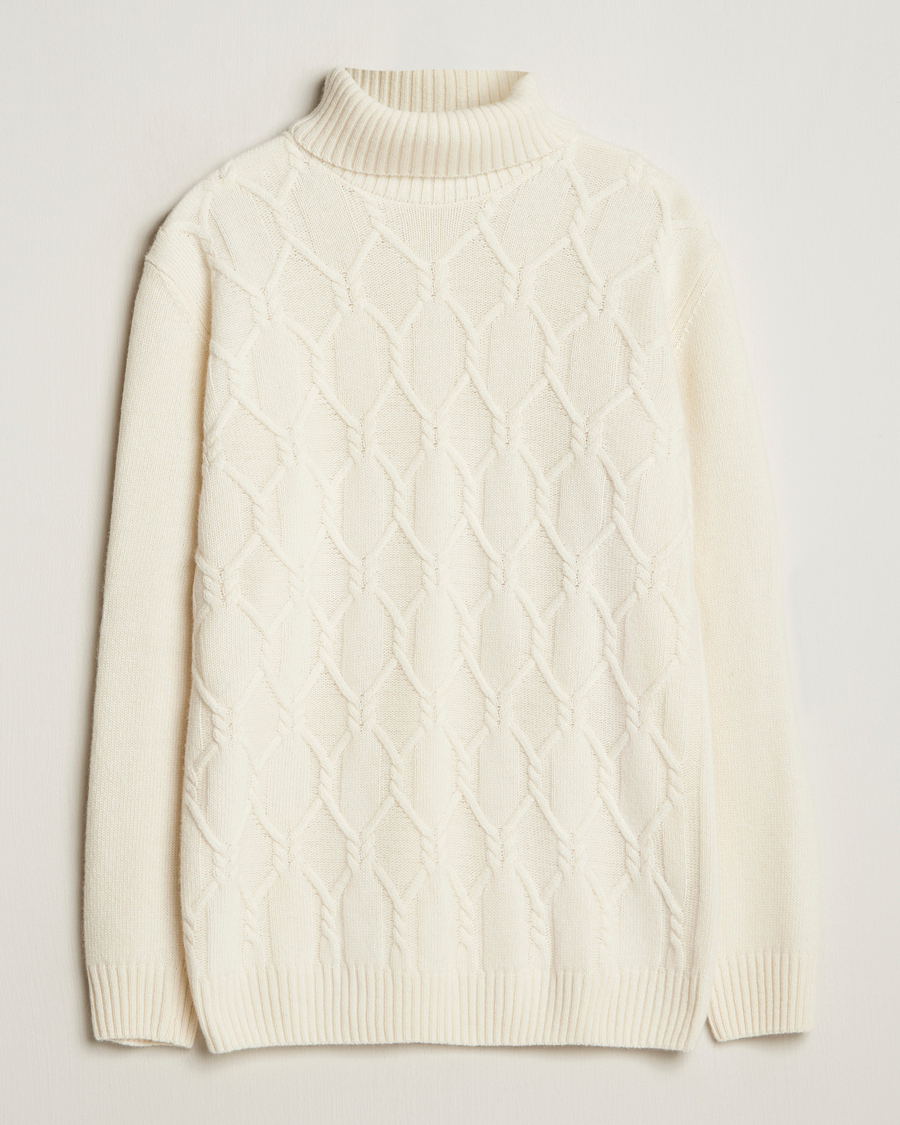 Mies | Puserot | Oscar Jacobson | Salomon Heavy Knitted Cable Rollneck White