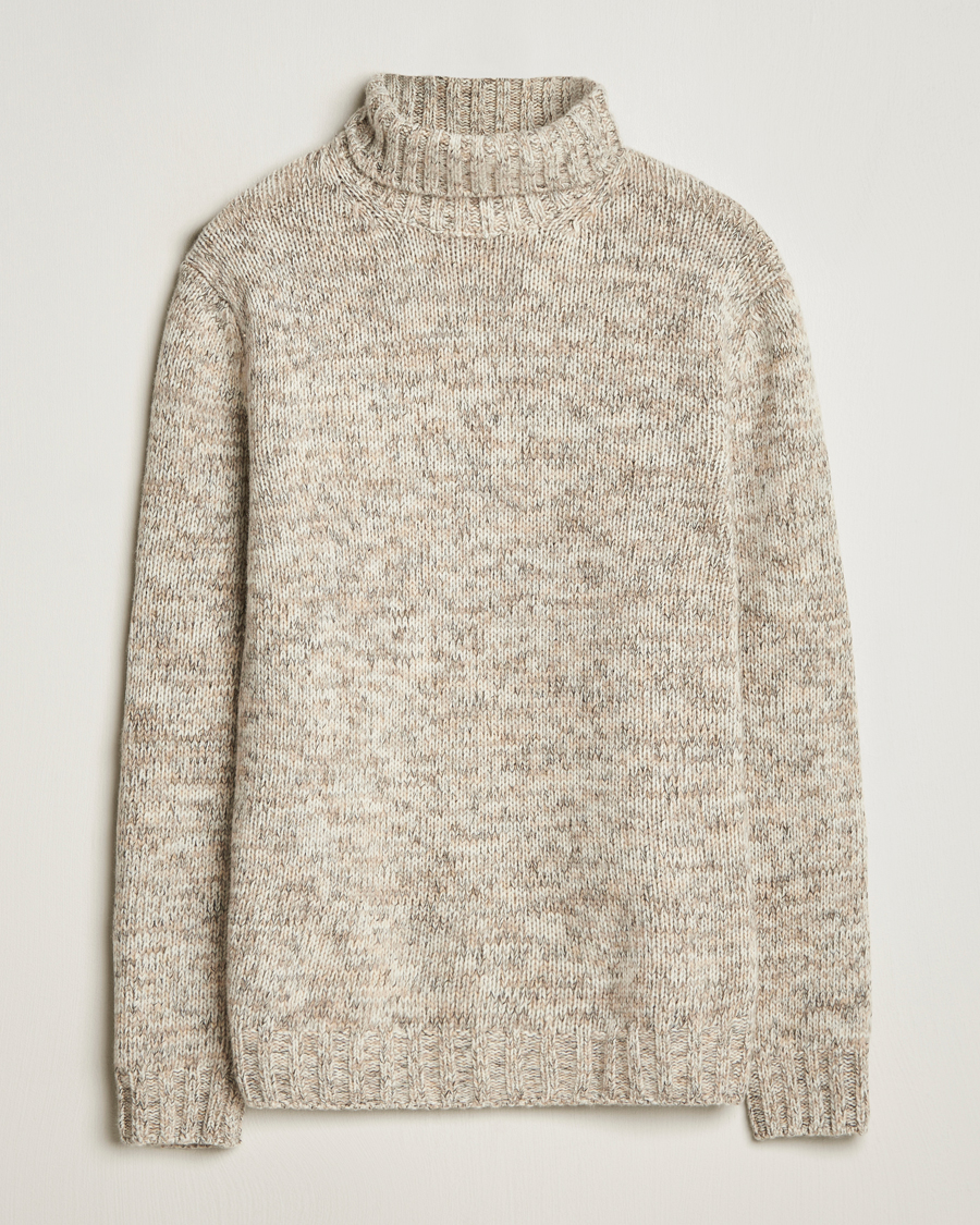 Mies | Puserot | Oscar Jacobson | Mika Heavy Knitted Merino Rollneck Beige