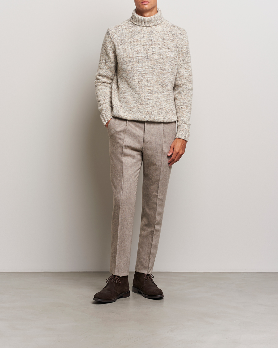 Mies | Puserot | Oscar Jacobson | Mika Heavy Knitted Merino Rollneck Beige