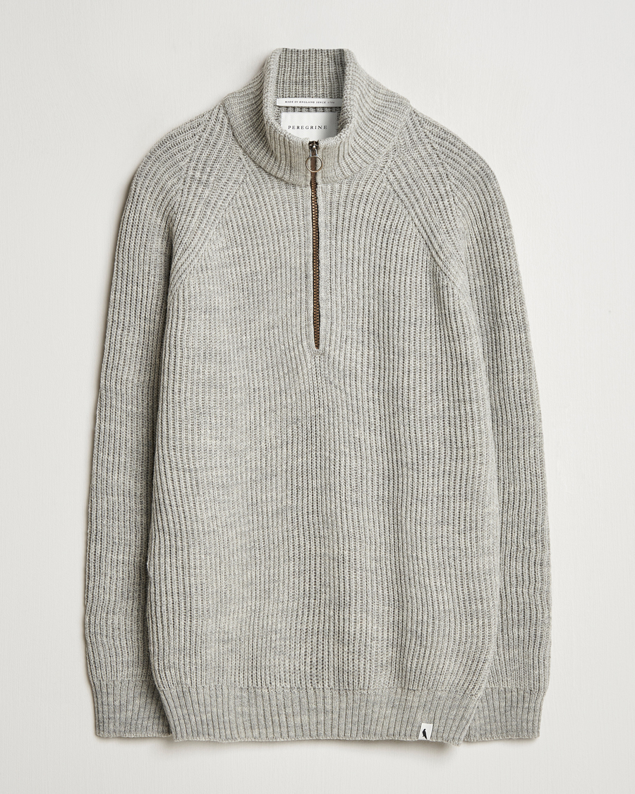 Mies | Puserot | Peregrine | Ford Knitted Wool Half Zip Light Grey