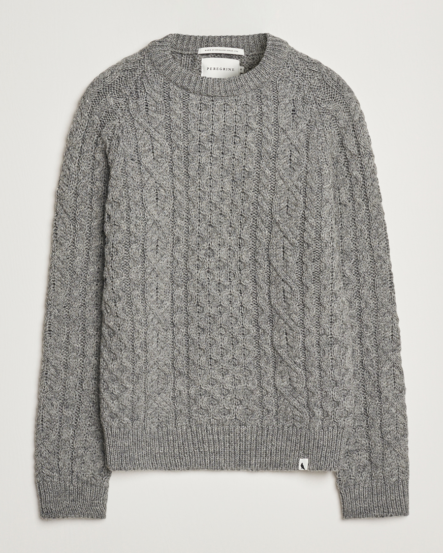 Mies | Puserot | Peregrine | Hudson Wool Aran Knitted Jumper Steel