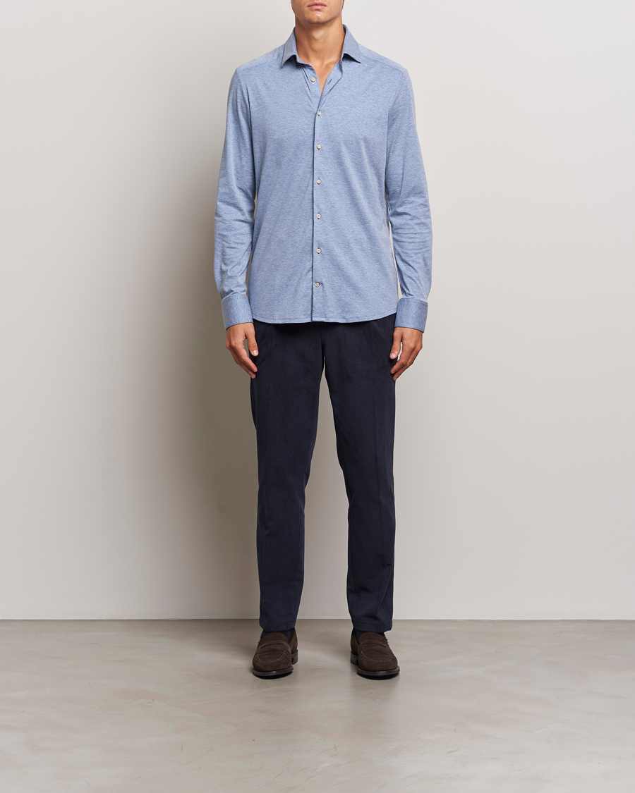 Mies | Kauluspaidat | Stenströms | Slimline 4-Way Stretch Jersey Shirt Blue
