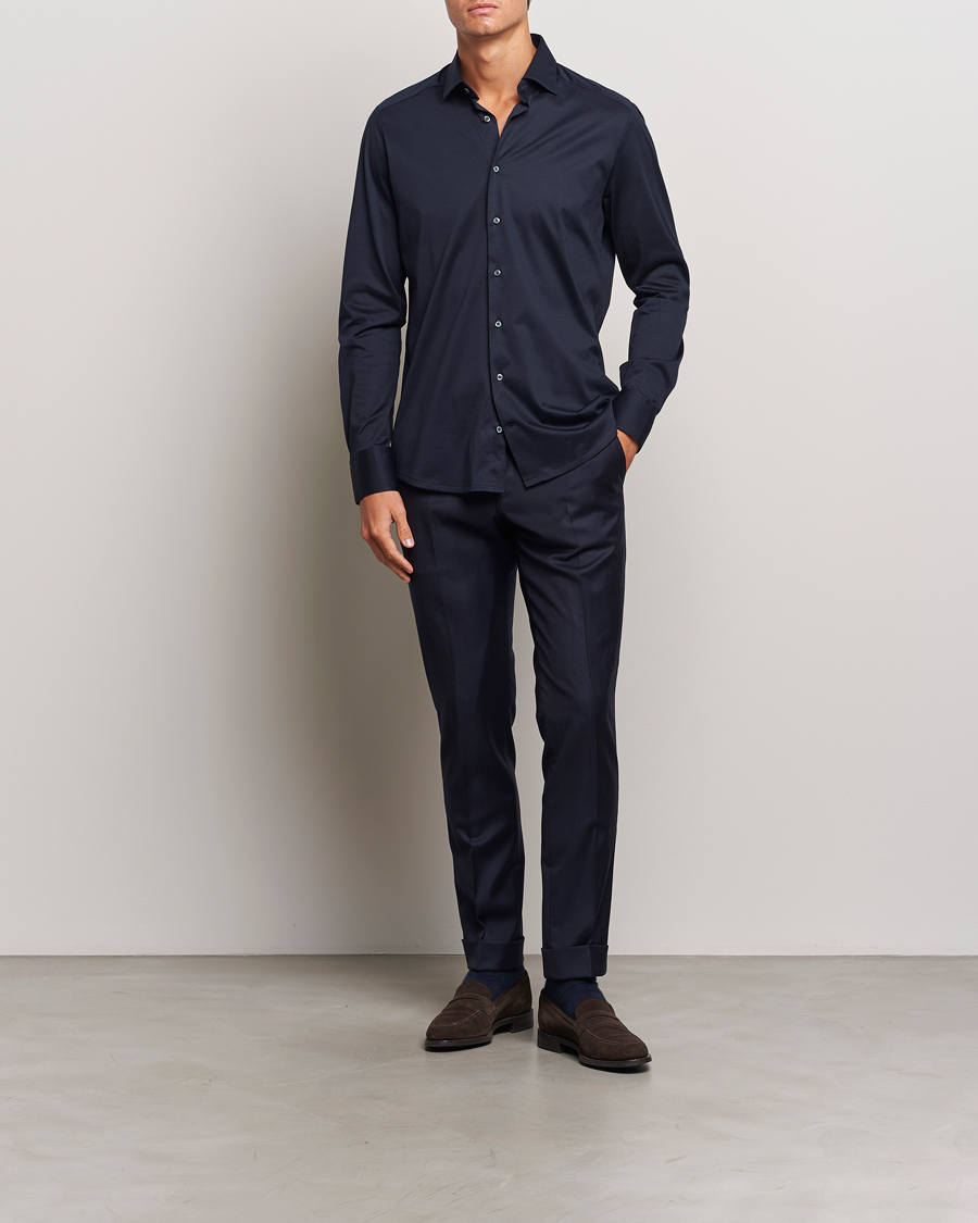 Mies | Kauluspaidat | Stenströms | Slimline Stretch Jersey Shirt Navy