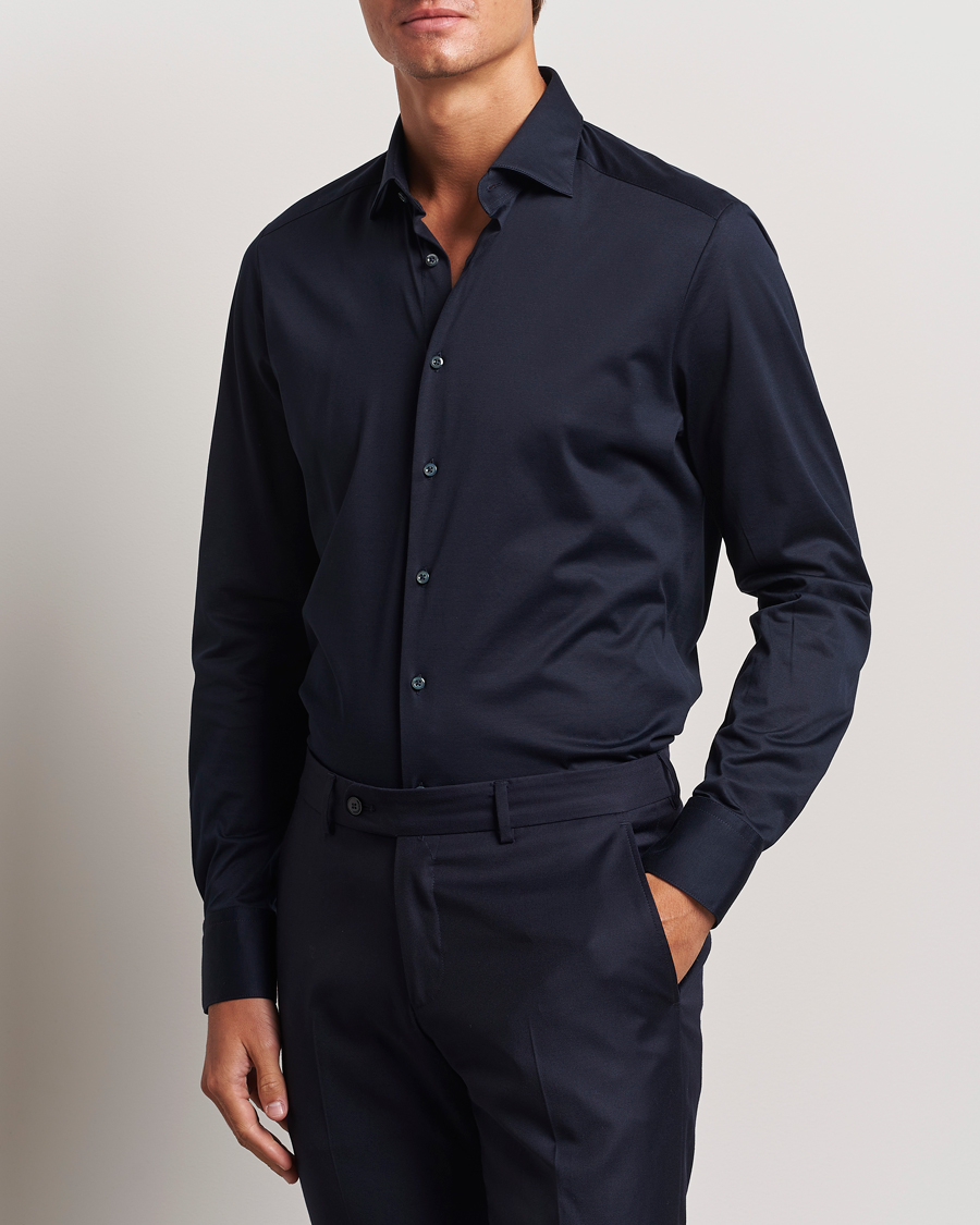 Mies | Kauluspaidat | Stenströms | Slimline Stretch Jersey Shirt Navy