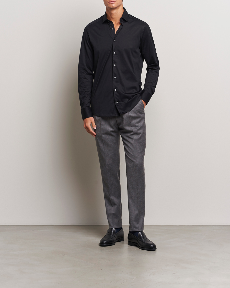 Mies | Kauluspaidat | Stenströms | Slimline Stretch Jersey Shirt Black