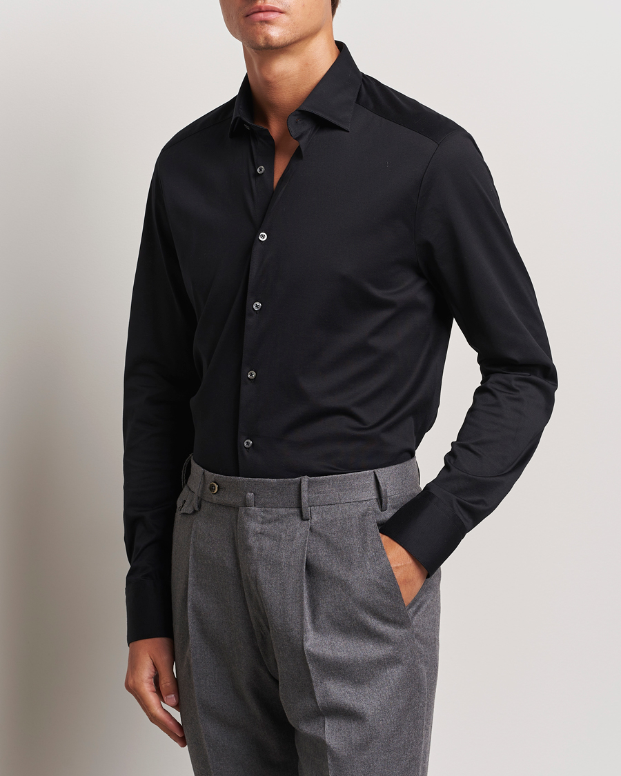 Mies | Kauluspaidat | Stenströms | Slimline Stretch Jersey Shirt Black