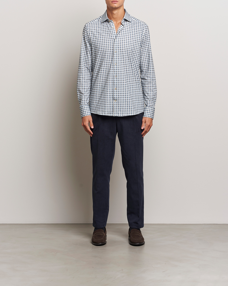 Mies | Kauluspaidat | Stenströms | Slimline 4-Way Stretch Checked Shirt Blue