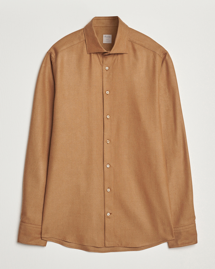 Mies | Kauluspaidat | Stenströms | Slimline Brushed Cotton/Lyocell Cut Away Shirt Brown