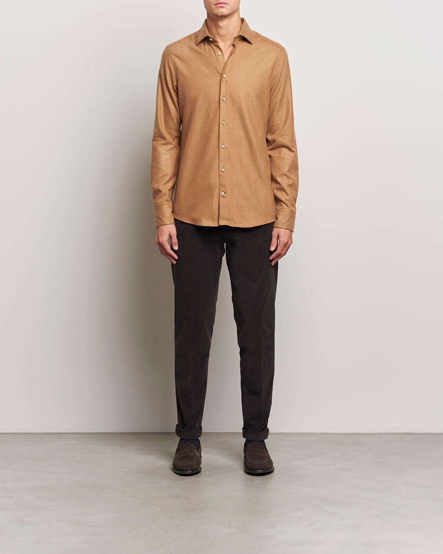 Mies | Kauluspaidat | Stenströms | Slimline Brushed Cotton/Lyocell Cut Away Shirt Brown