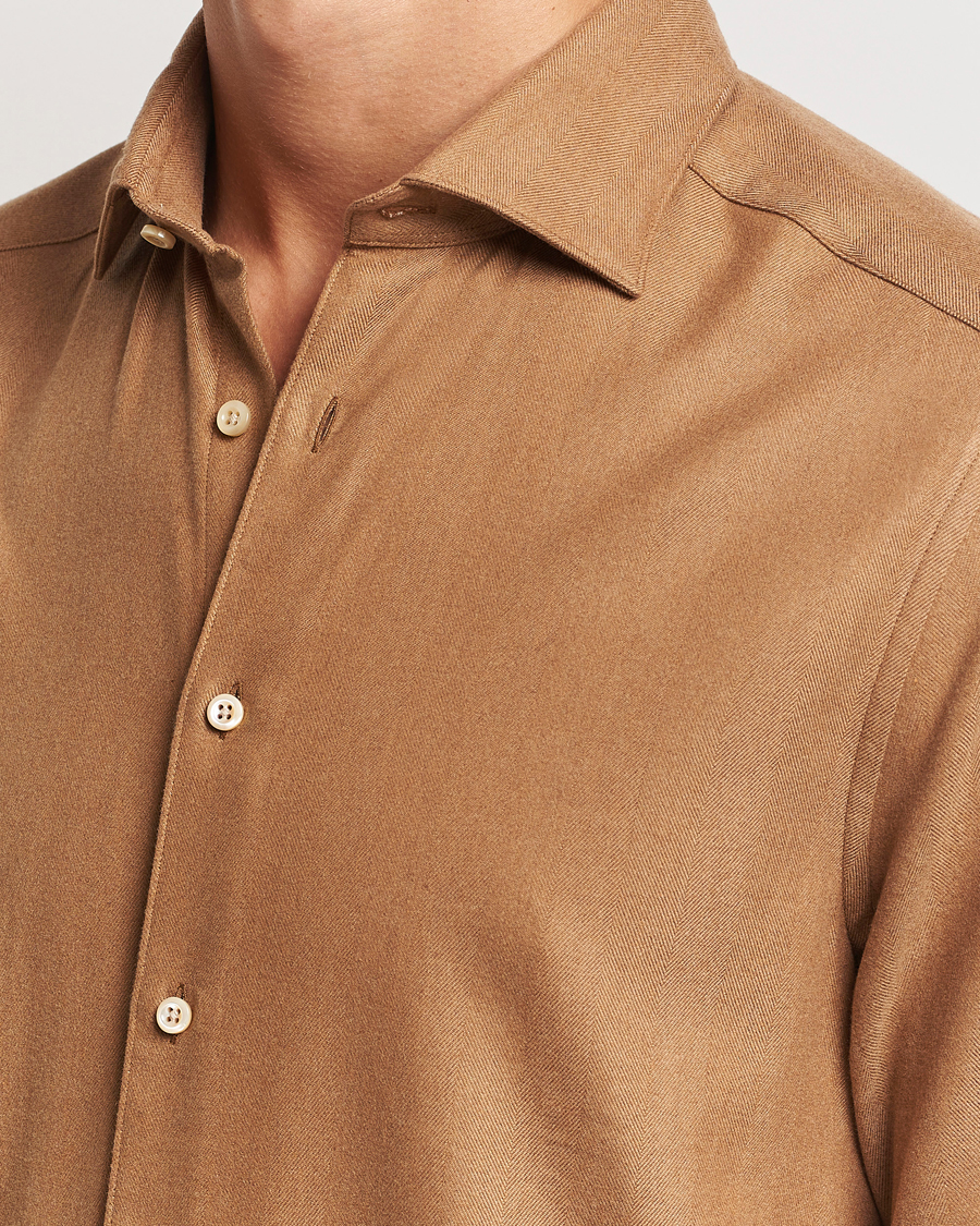 Mies | Kauluspaidat | Stenströms | Slimline Brushed Cotton/Lyocell Cut Away Shirt Brown